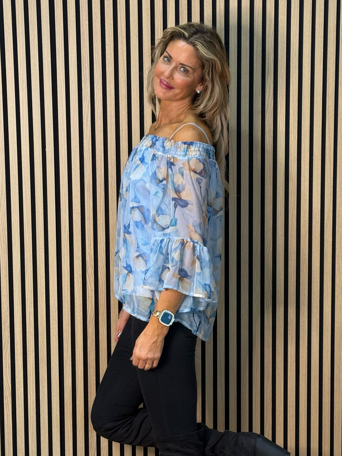 Blue Blossom Bardot Top - Blue
