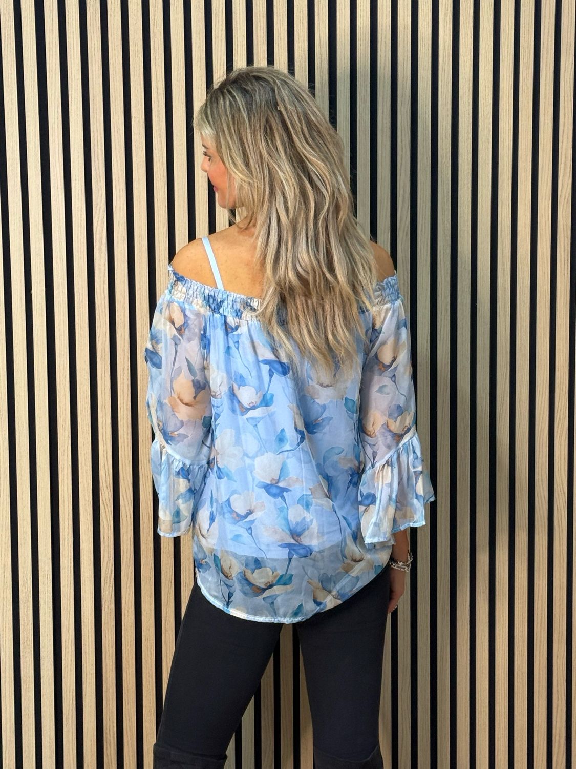 Blue Blossom Bardot Top - Blue