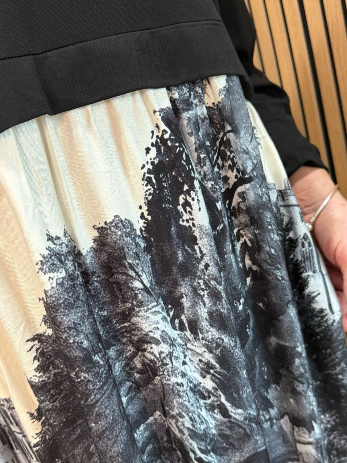 Scenic Print Midi Dress - Black