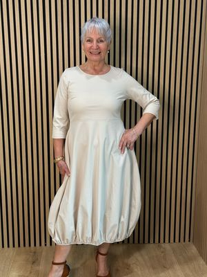 Balloon Hem Midi Dress - Cream