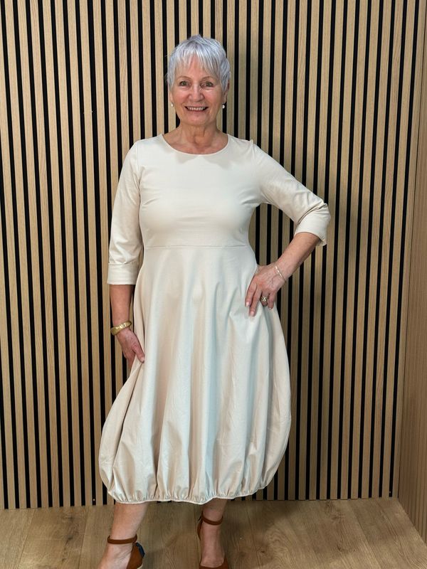 Balloon Hem Midi Dress - Cream