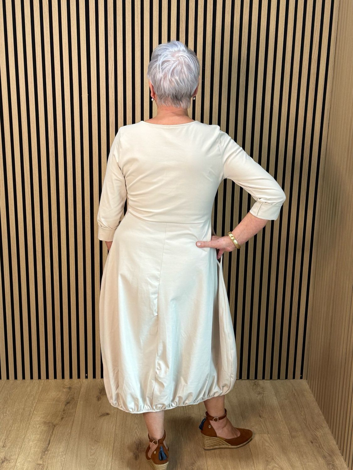 Balloon Hem Midi Dress - Cream