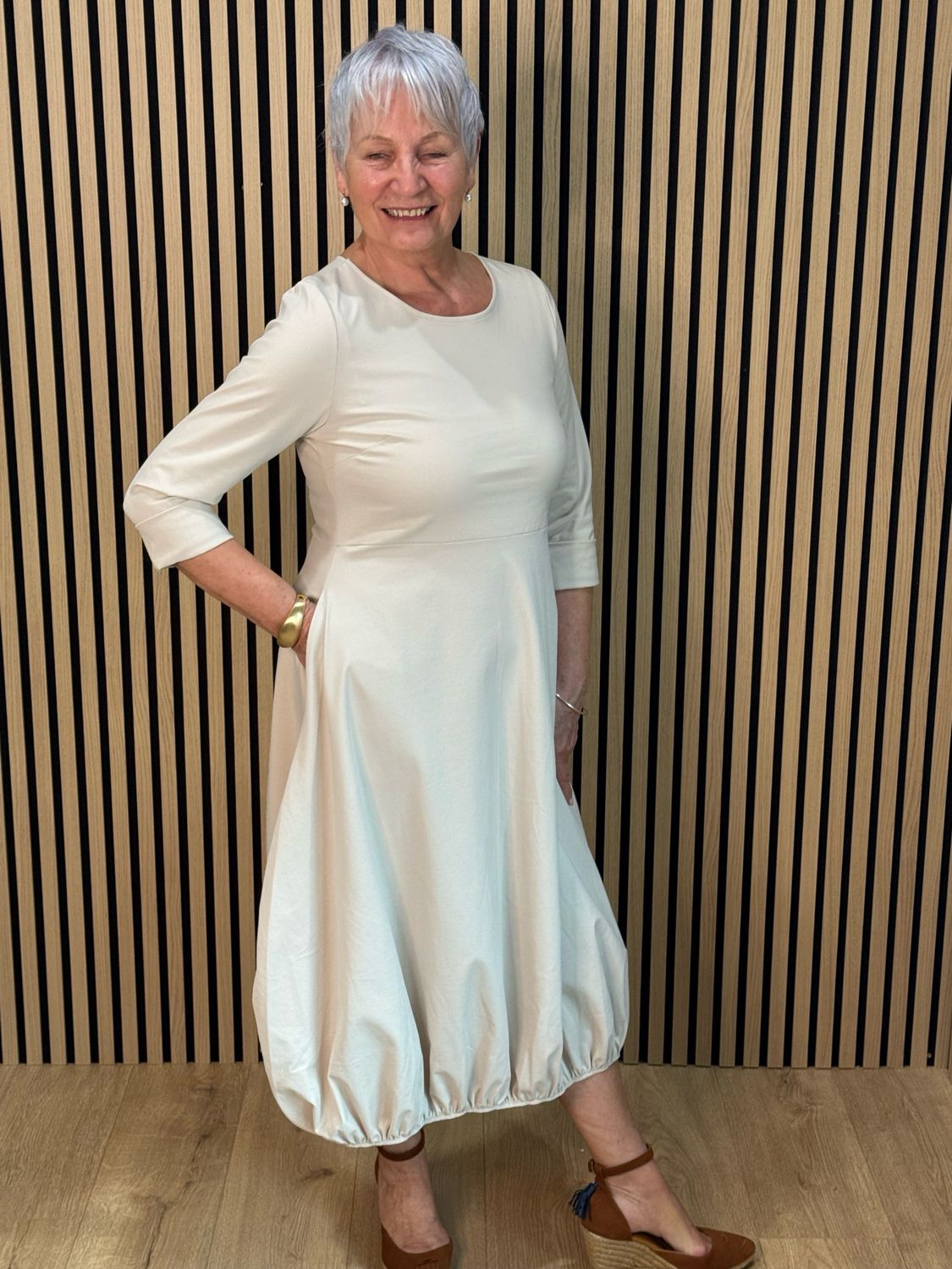 Balloon Hem Midi Dress - Cream