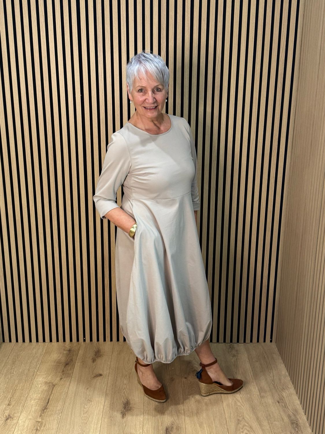 Balloon Hem Midi Dress - Stone