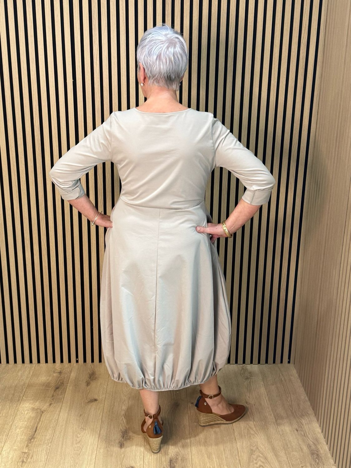 Balloon Hem Midi Dress - Stone