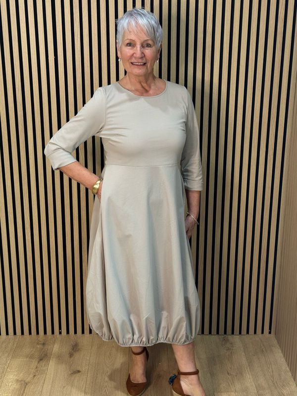 Balloon Hem Midi Dress - Stone