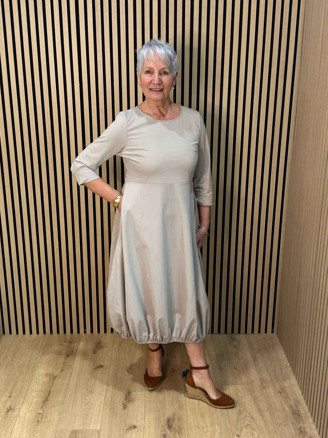 Balloon Hem Midi Dress - Stone