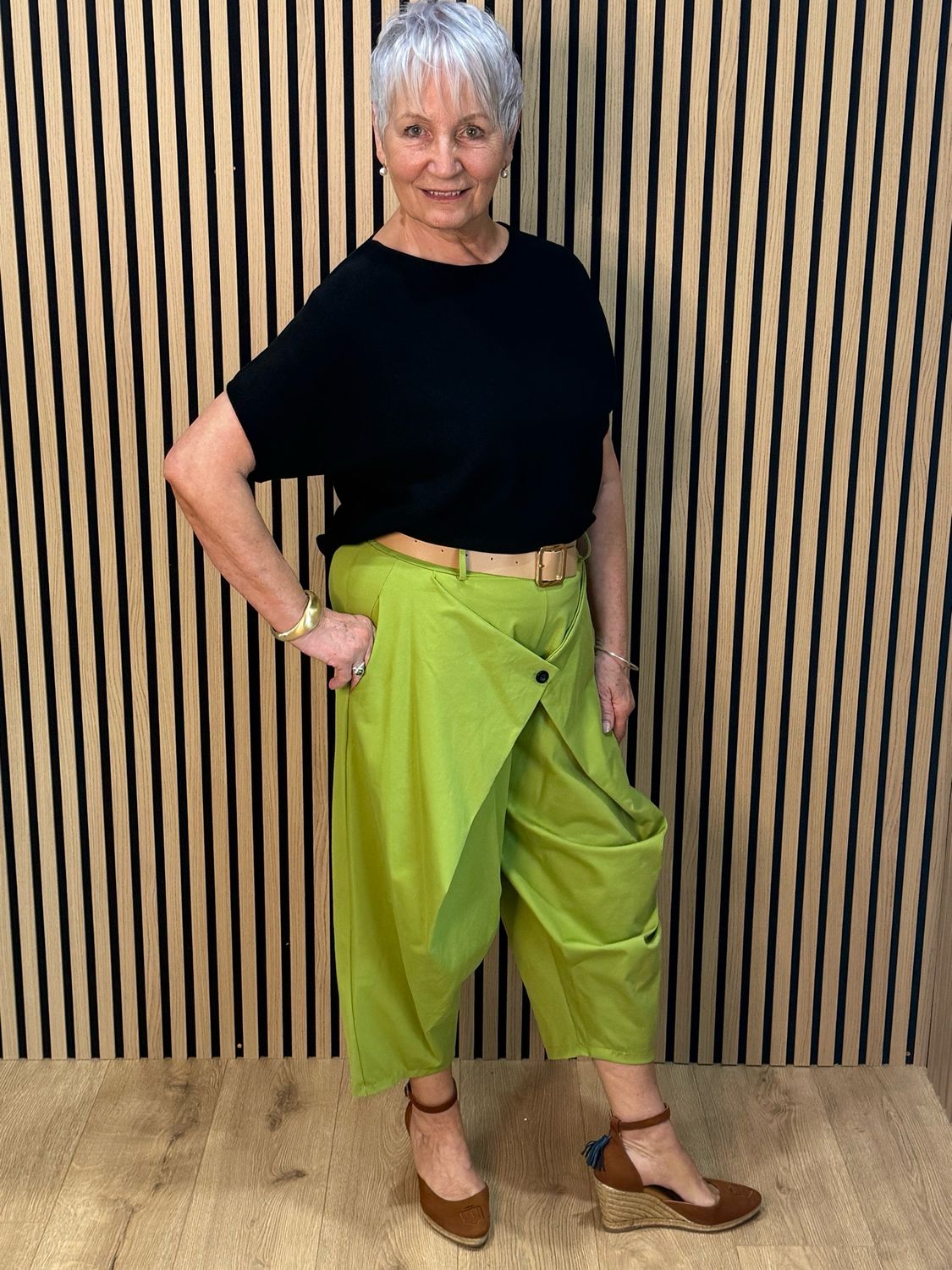 Wrapped Front Cropped Trousers - Lime