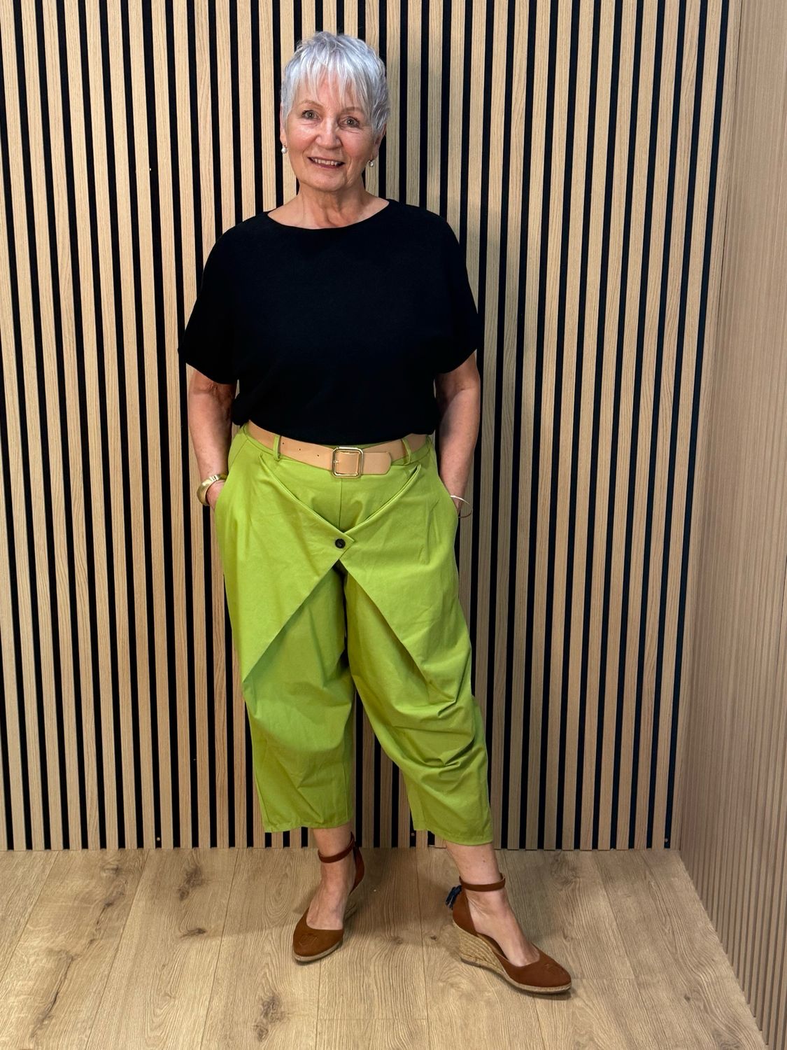 Wrapped Front Cropped Trousers - Lime