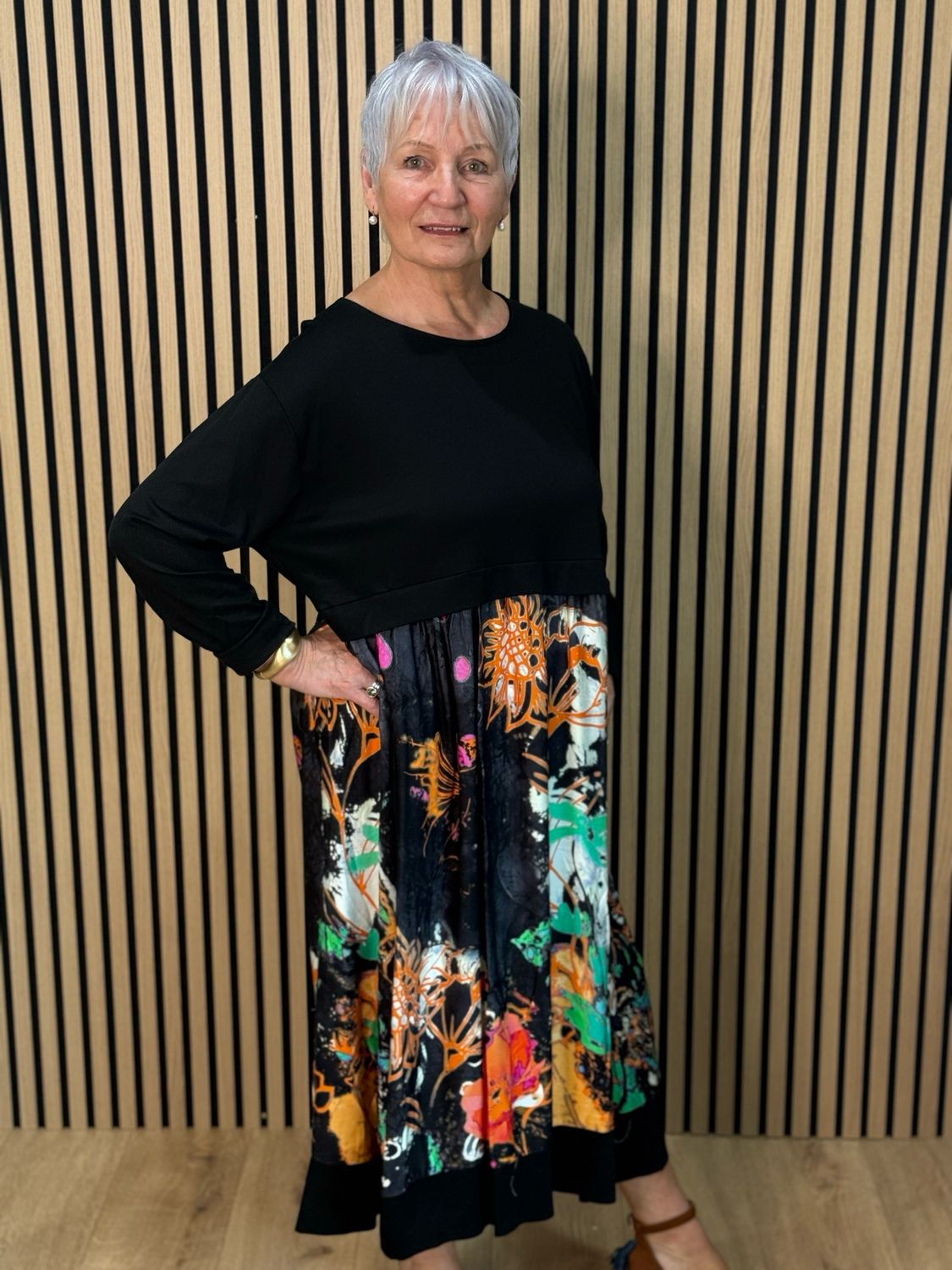 Abstract Print Midi Dress - Black/Multi