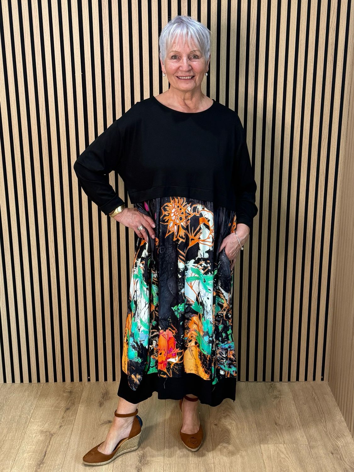 Abstract Print Midi Dress - Black/Multi