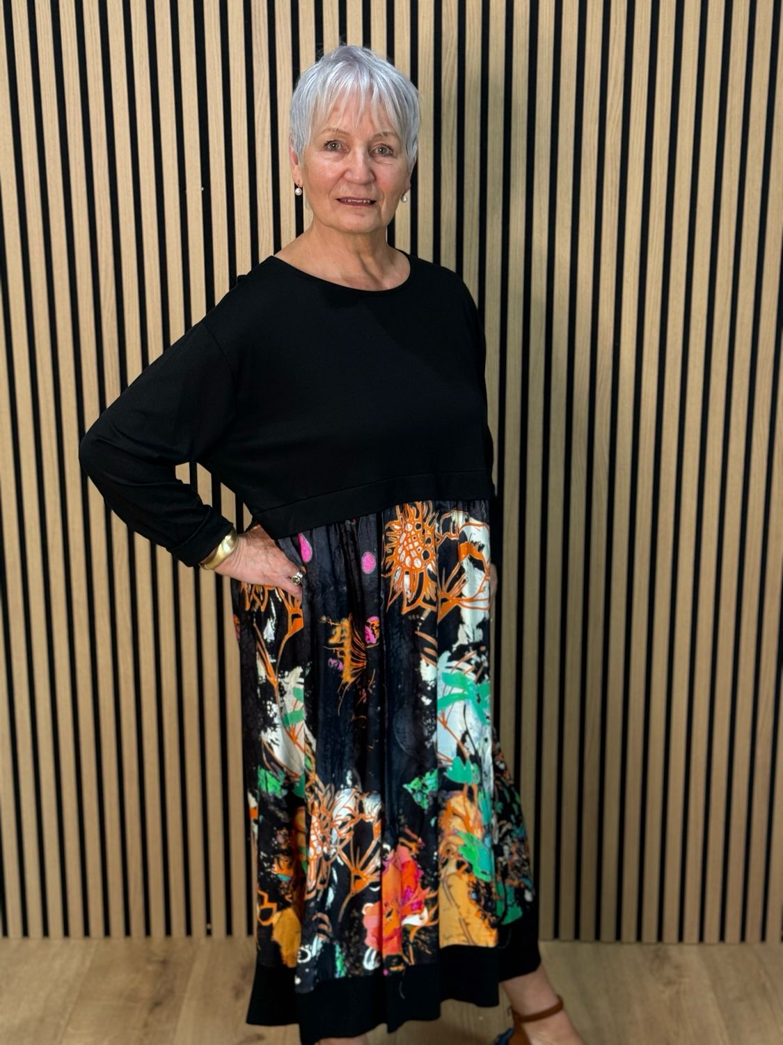 Abstract Print Midi Dress - Black/Multi