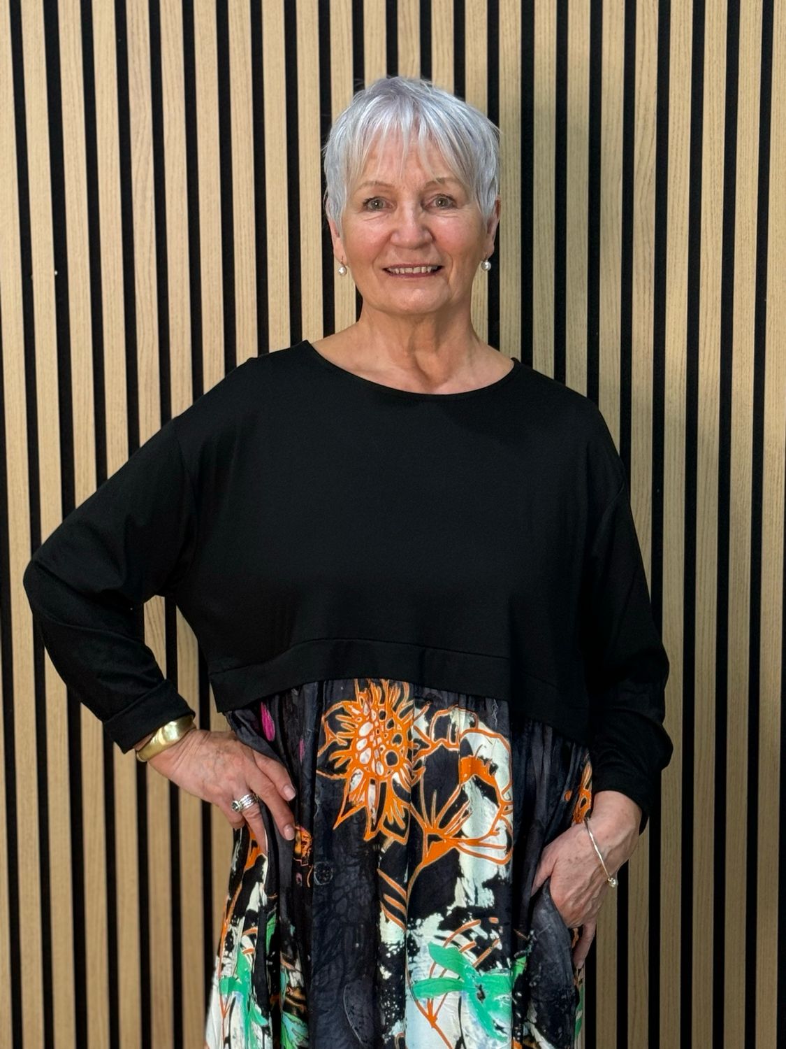 Abstract Print Midi Dress - Black/Multi