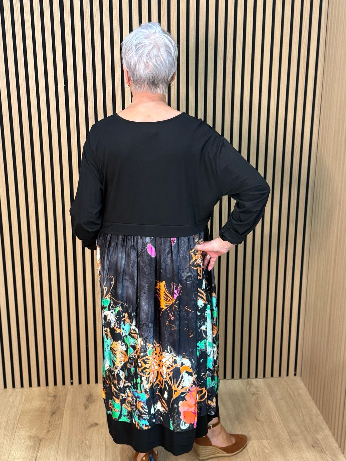 Abstract Print Midi Dress - Black/Multi