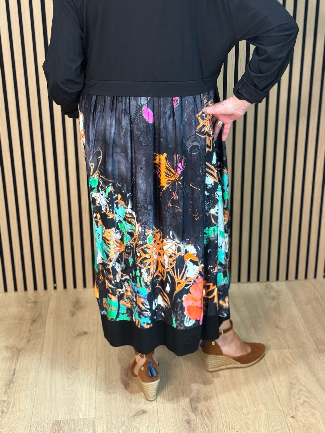 Abstract Print Midi Dress - Black/Multi