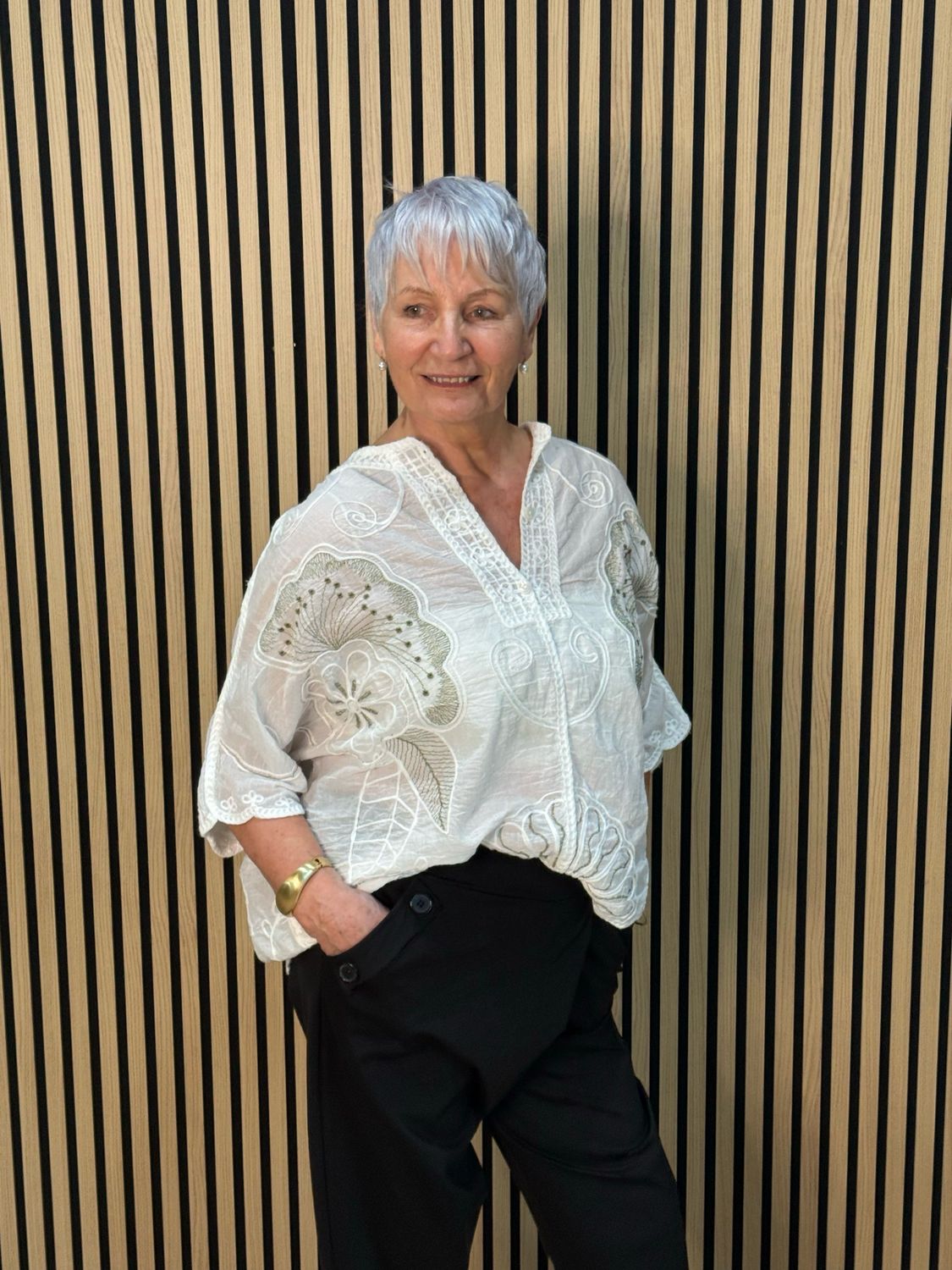 Embroidered Cotton Blend Blouse - White