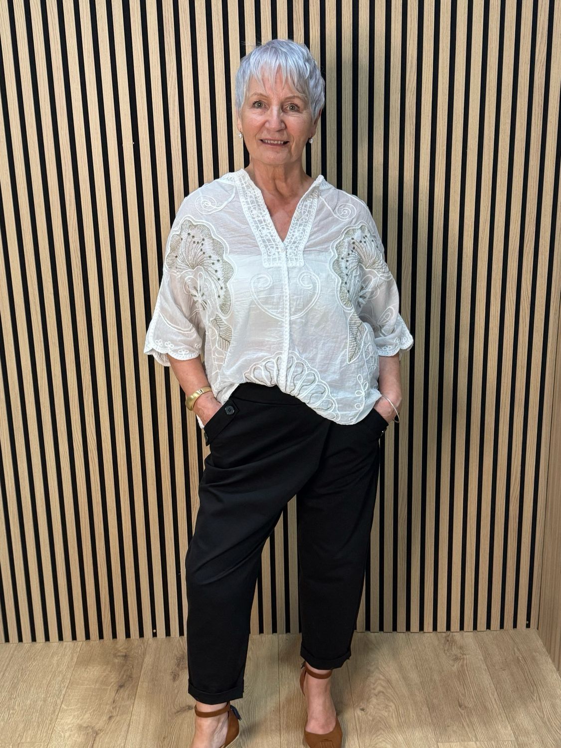 Embroidered Cotton Blend Blouse - White