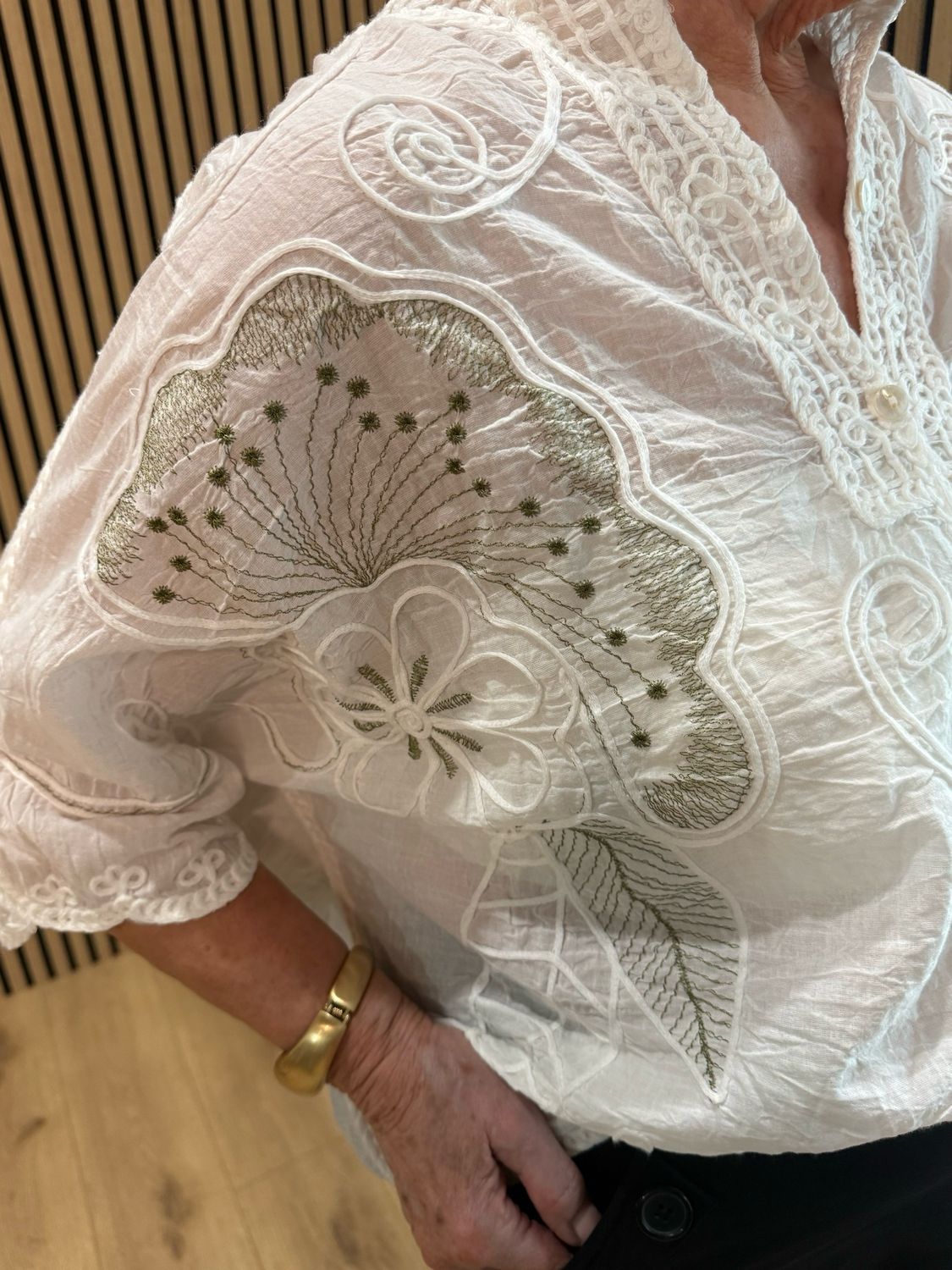 Embroidered Cotton Blend Blouse - White