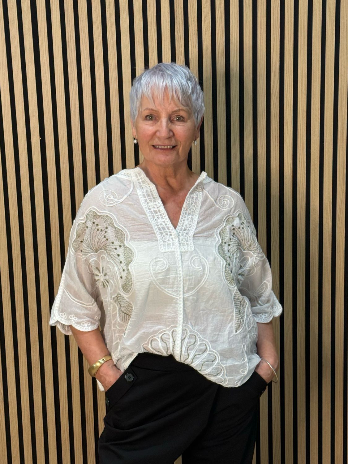 Embroidered Cotton Blend Blouse - White