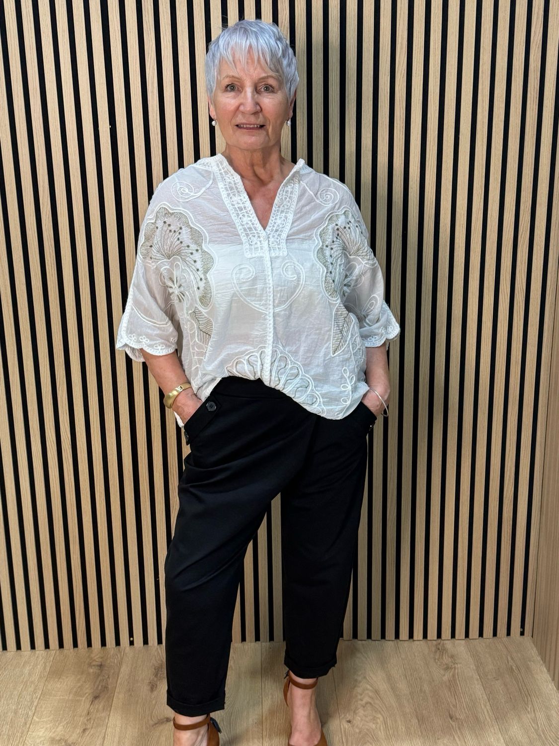 Embroidered Cotton Blend Blouse - White