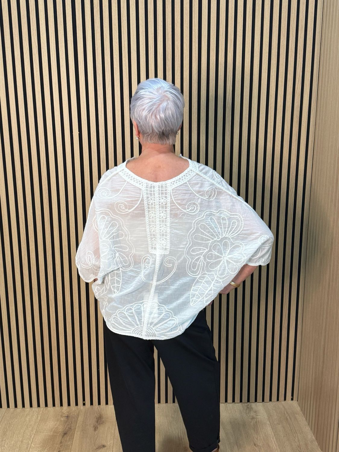 Embroidered Cotton Blend Blouse - White