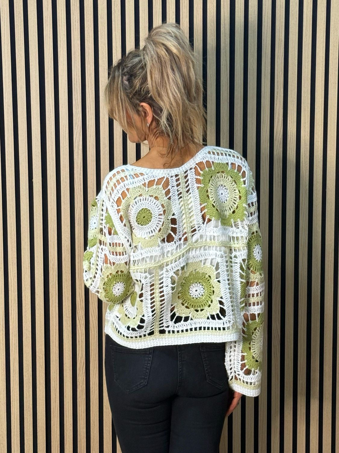 Crochet Floral Cotton Top - White/Green