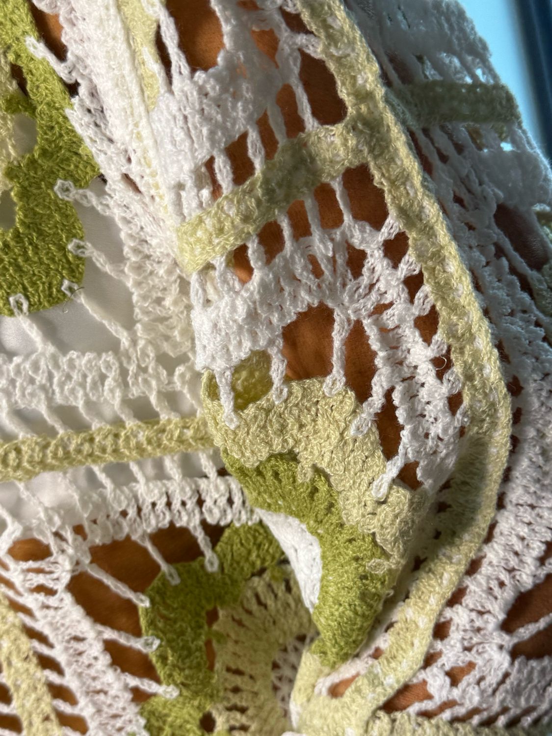 Crochet Floral Cotton Top - White/Green