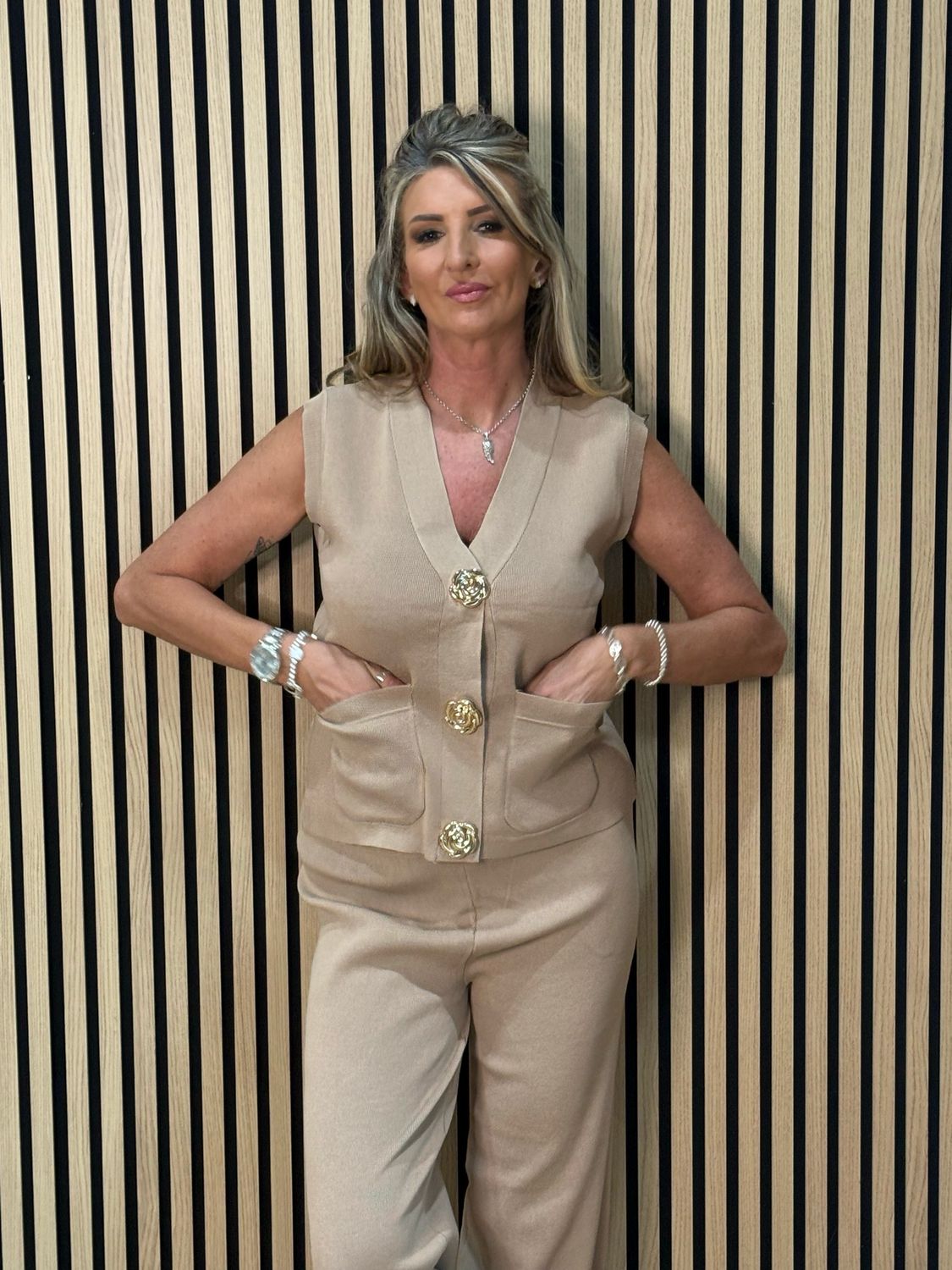 Luxury Knit Trouser Suit - Camel