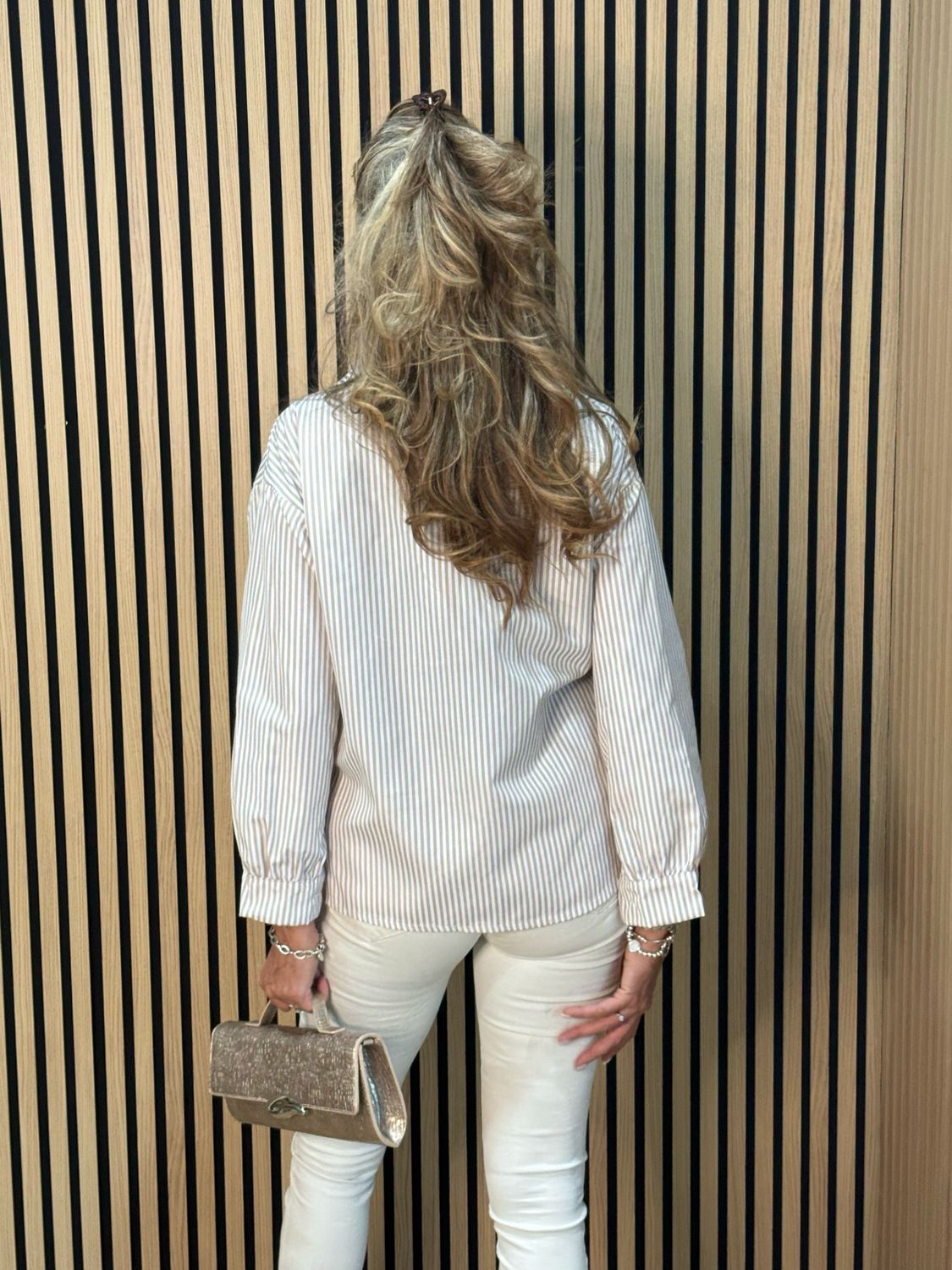 Stripe Bow Detail Blouse - White/Beige
