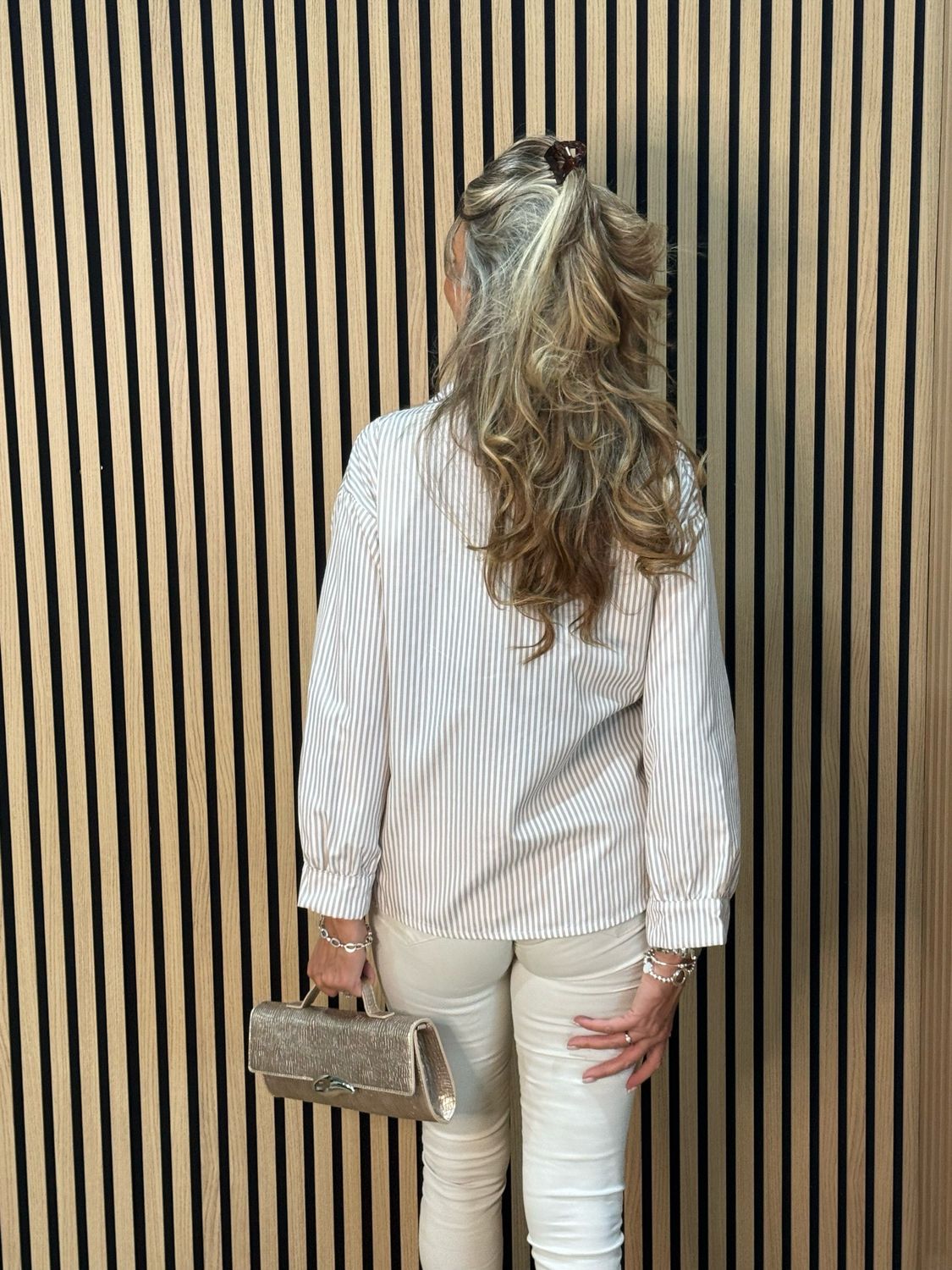 Stripe Bow Detail Blouse - White/Beige