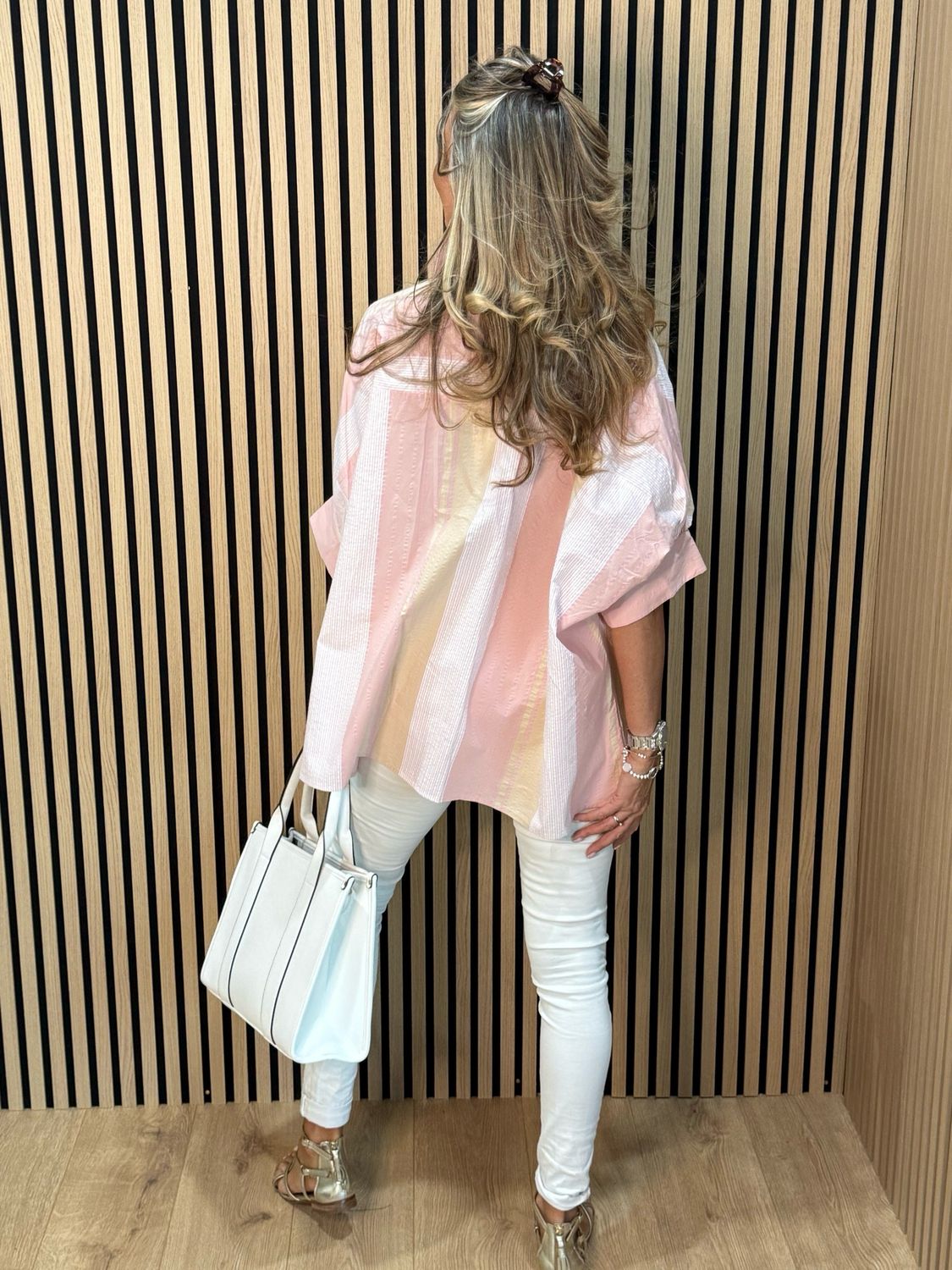Pastel Stripe Oversized Shirt - Pink Mix