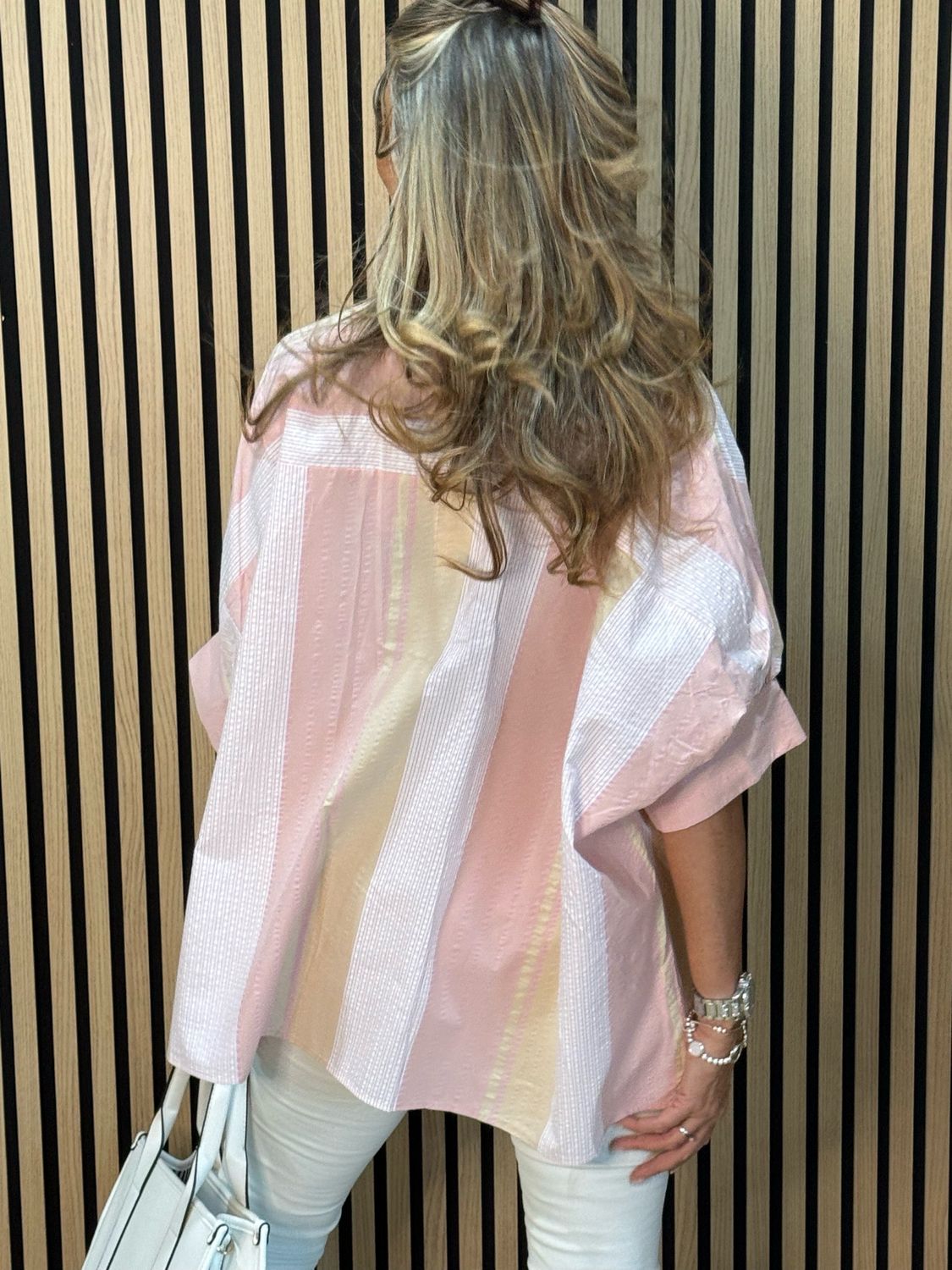 Pastel Stripe Oversized Shirt - Pink Mix