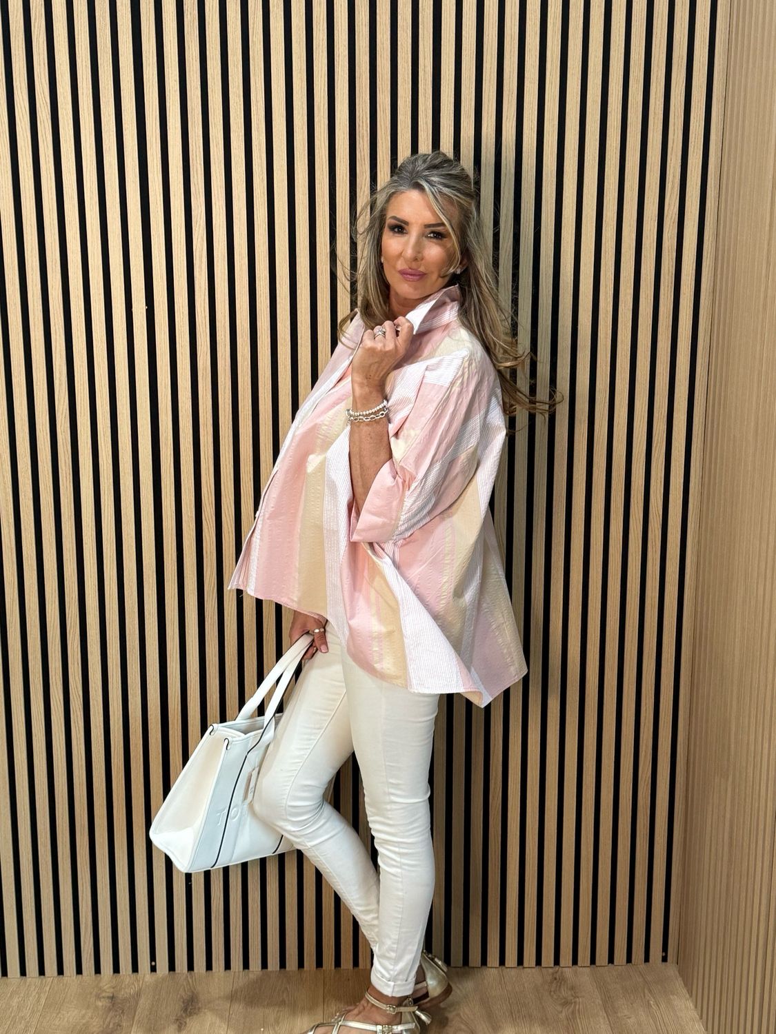 Pastel Stripe Oversized Shirt - Pink Mix