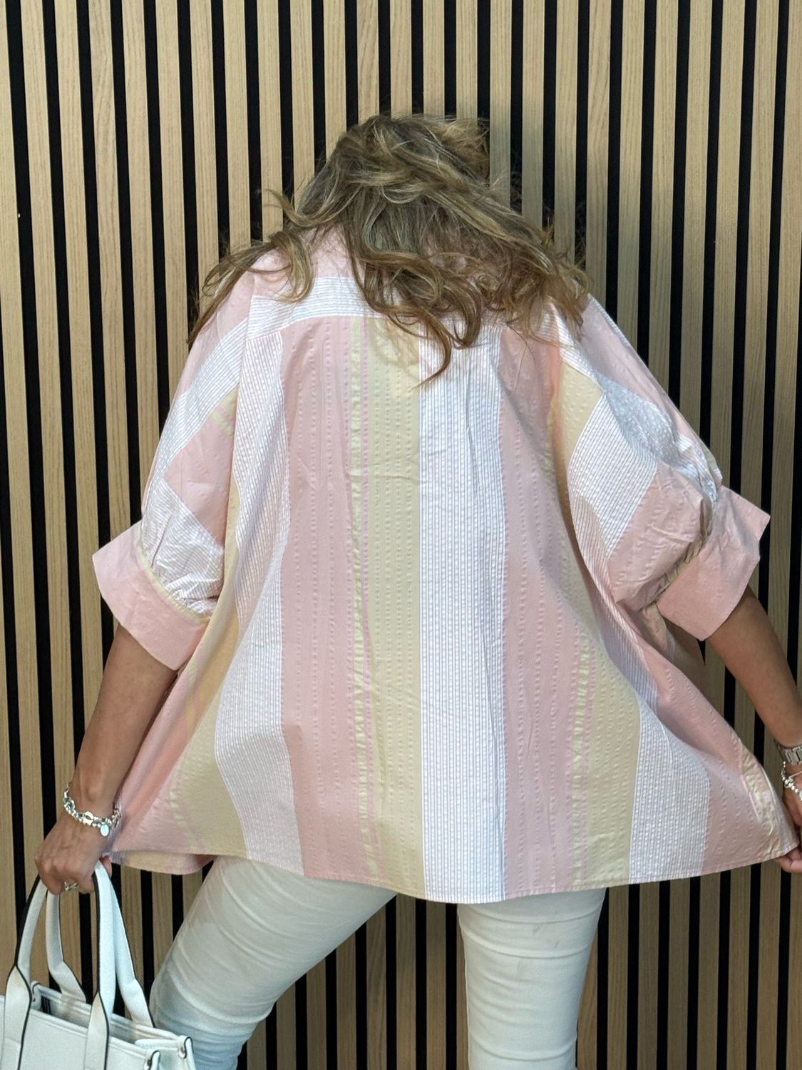 Pastel Stripe Oversized Shirt - Pink Mix