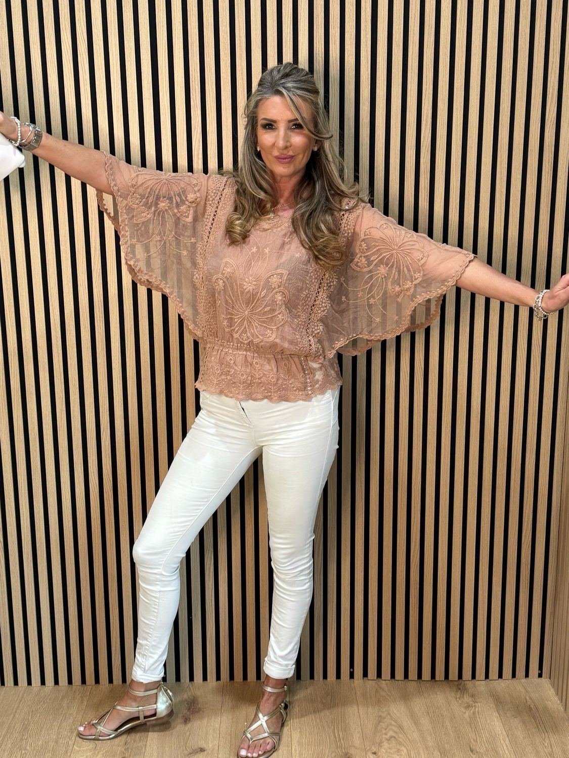 Angel Sleeve Cotton Top - Rose