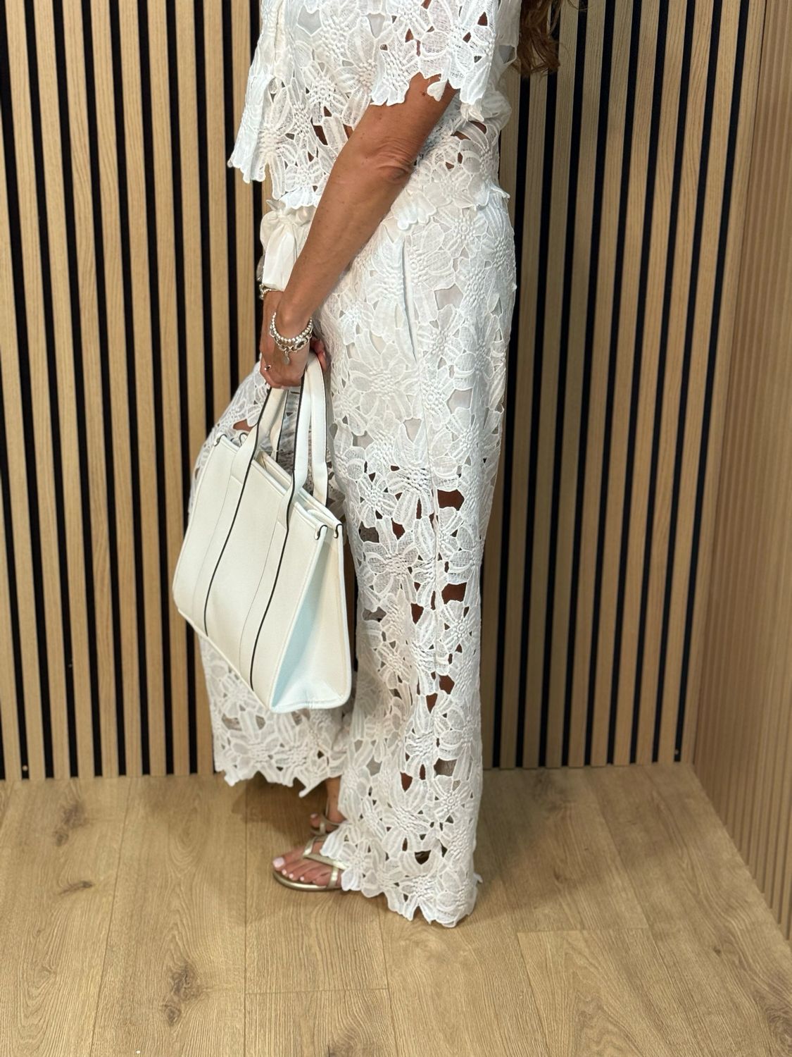 Floral Lace Trouser Suit - White