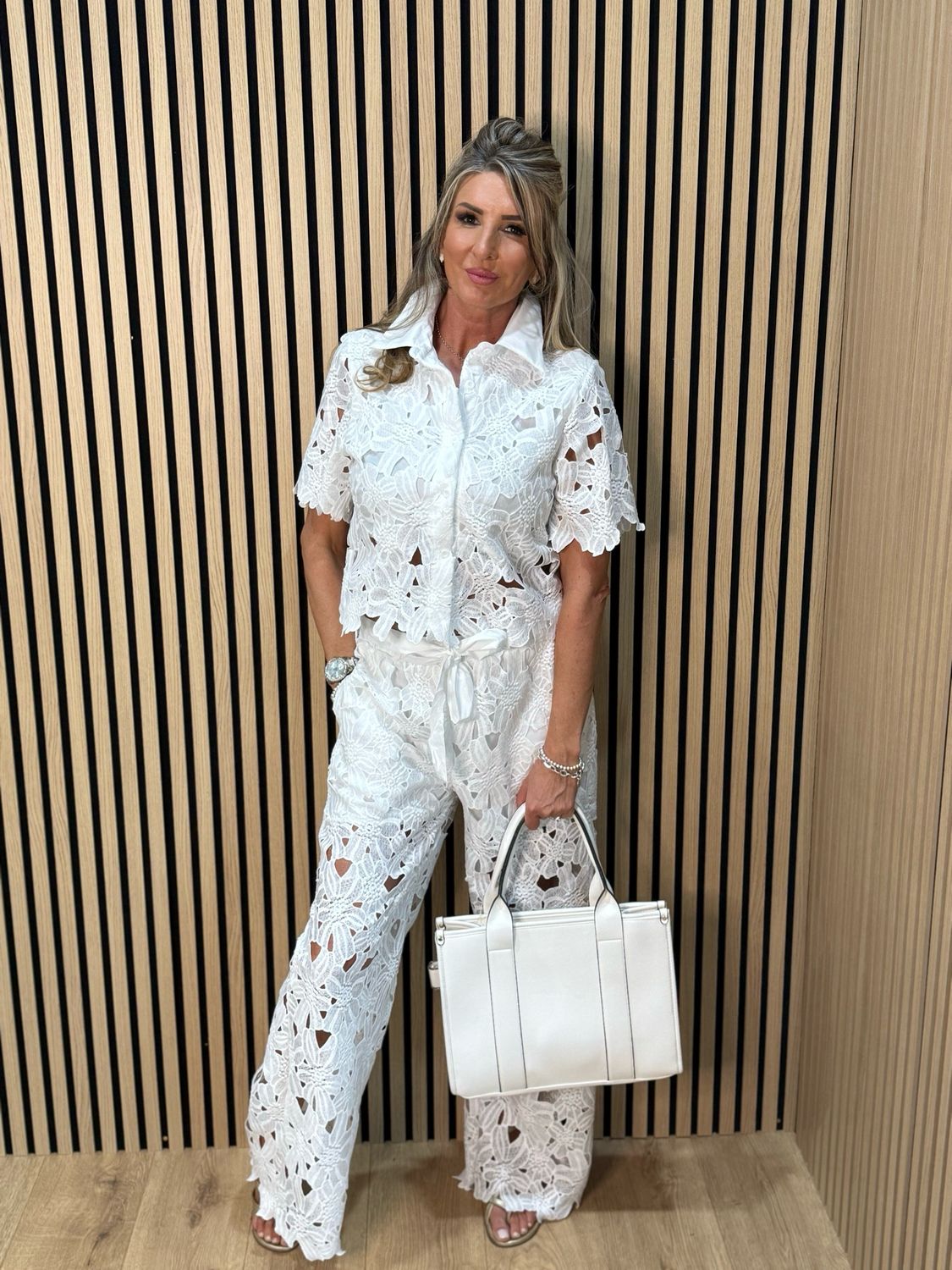 Floral Lace Trouser Suit - White