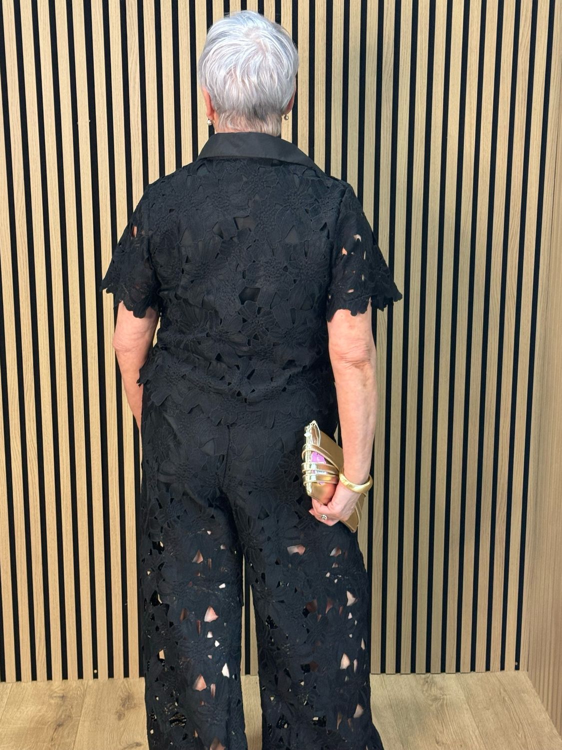 Floral Lace Trouser Suit - Black