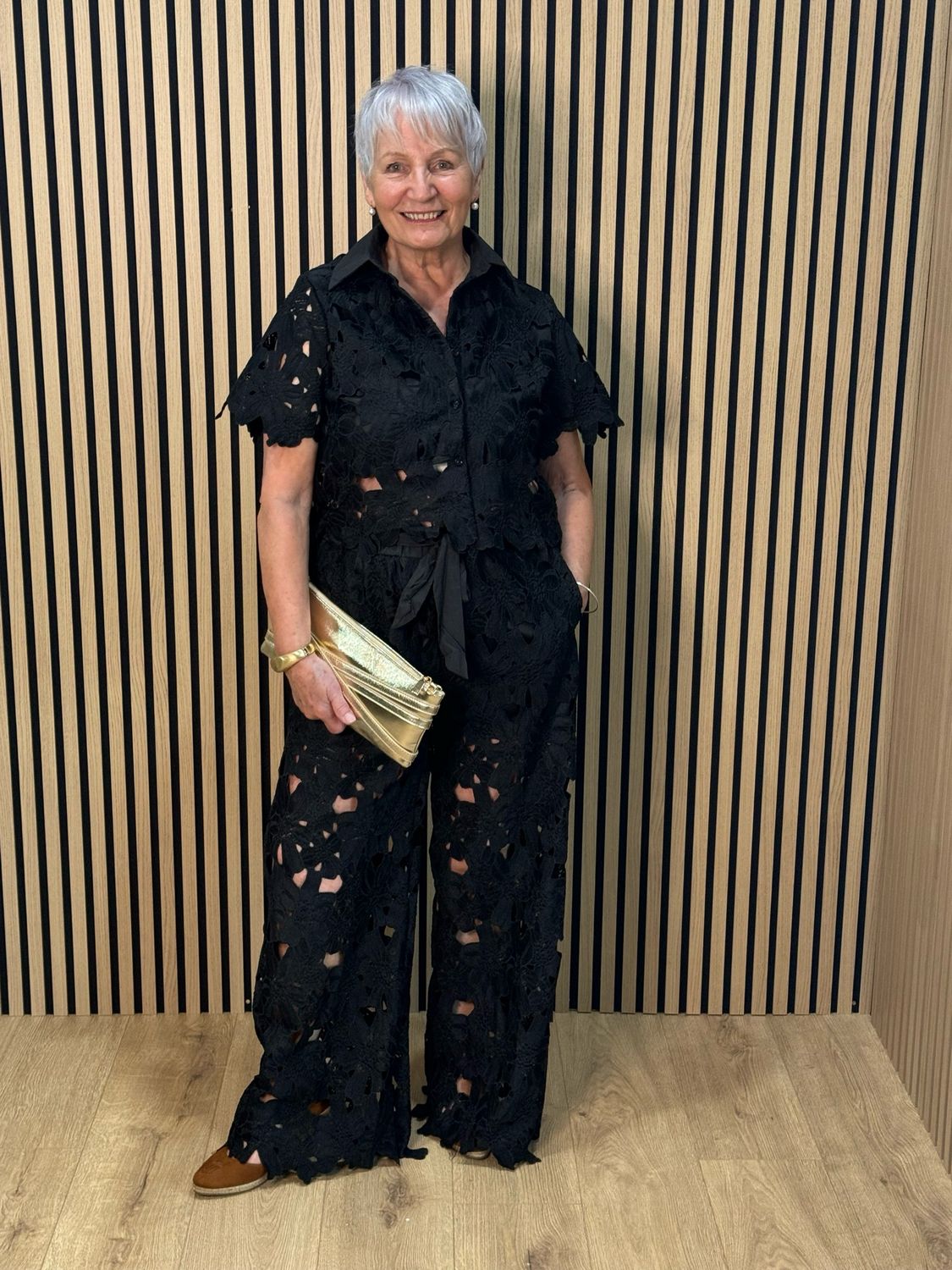 Floral Lace Trouser Suit - Black