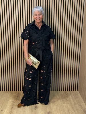 Floral Lace Trouser Suit - Black