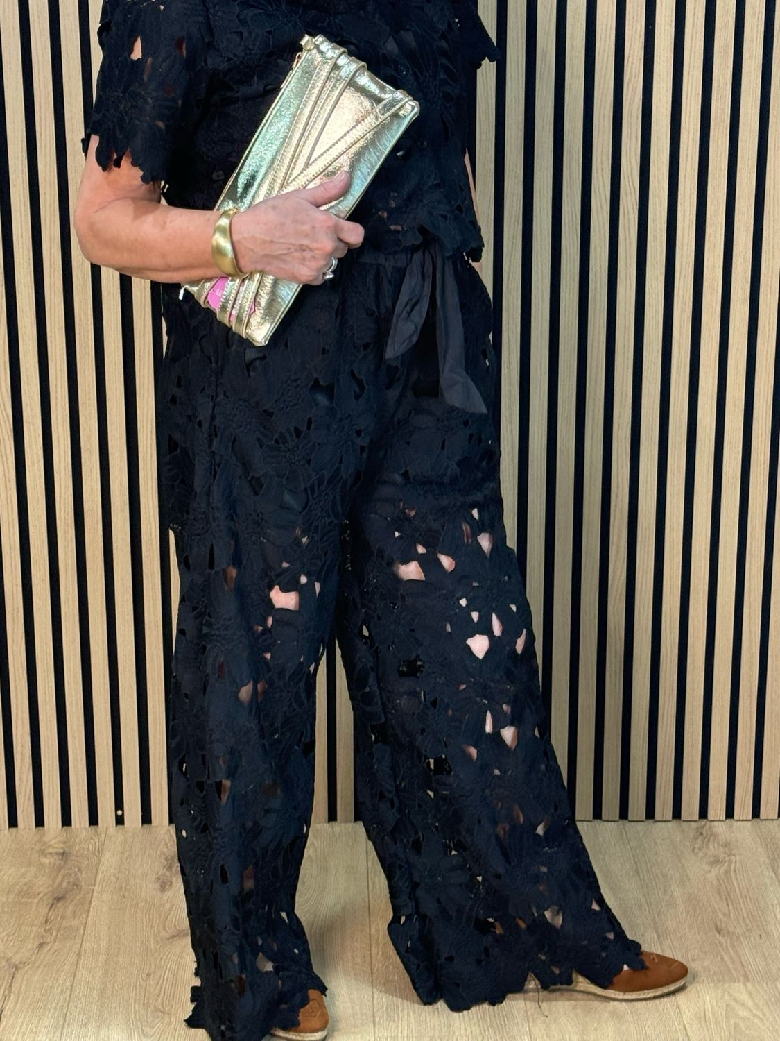 Floral Lace Trouser Suit - Black