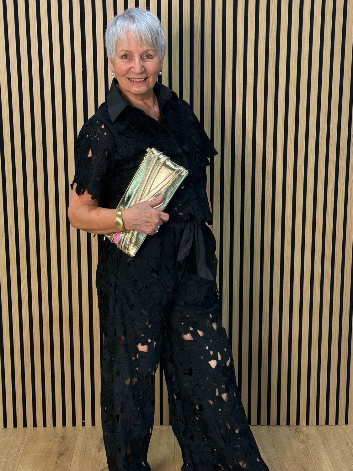 Floral Lace Trouser Suit - Black