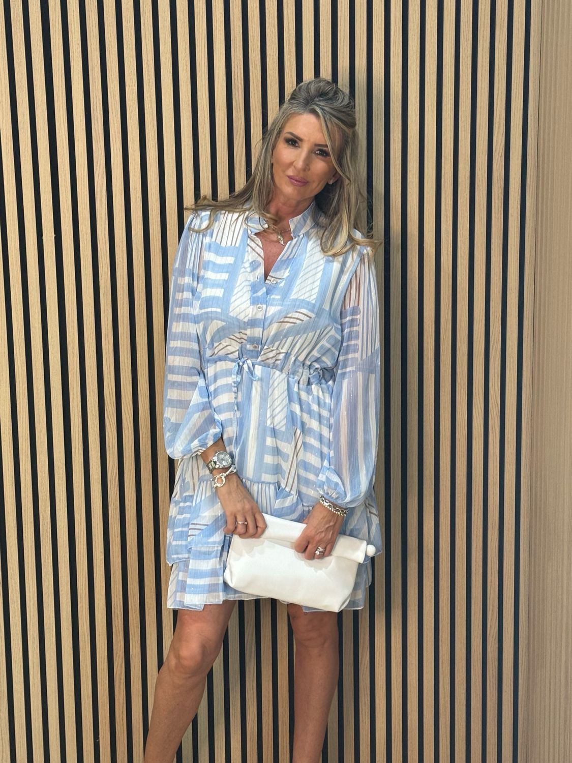 Lightweight Abstract Dress - Blue/White