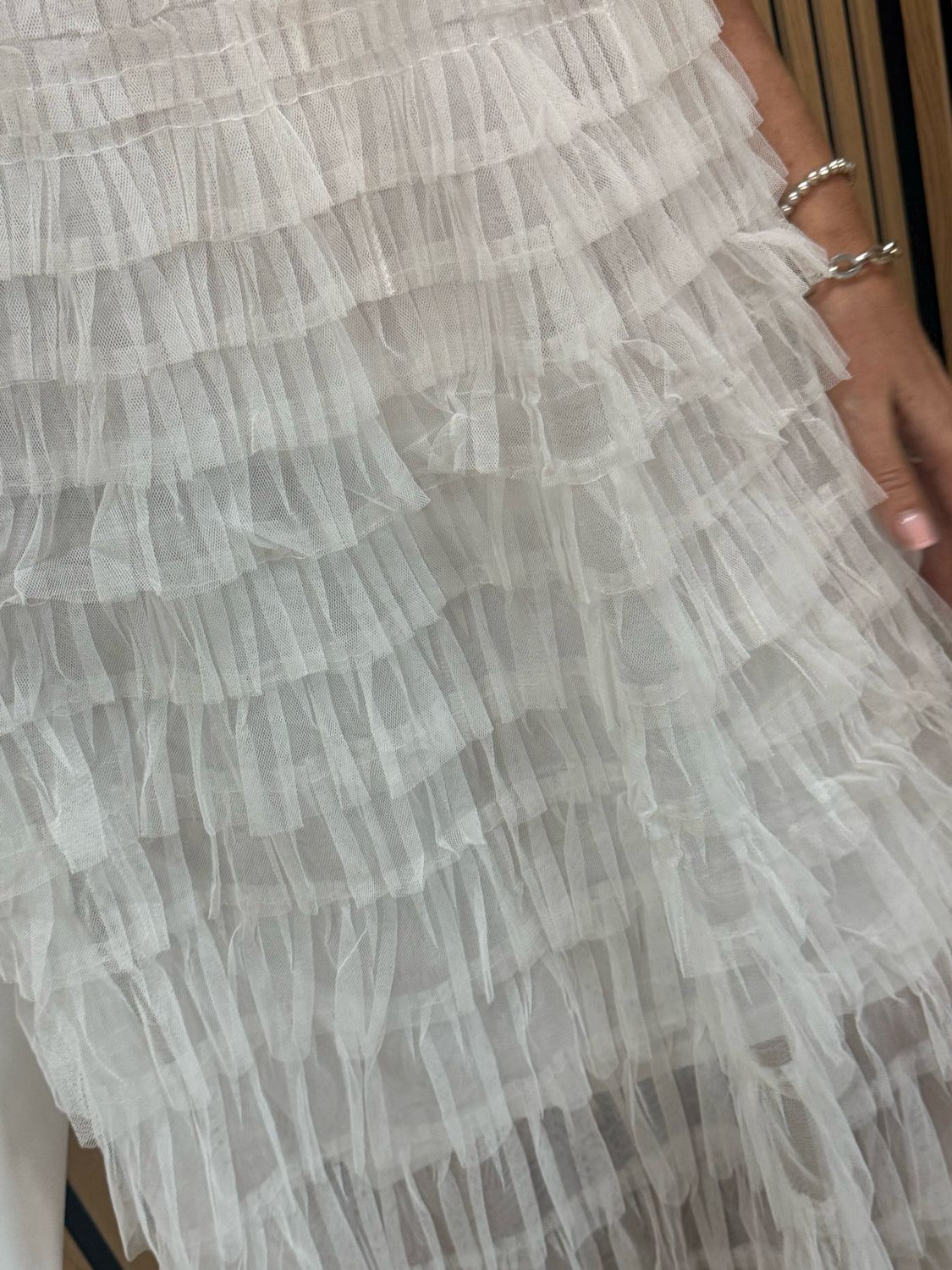 Crochet &amp; Tiered Tulle Midi Dress