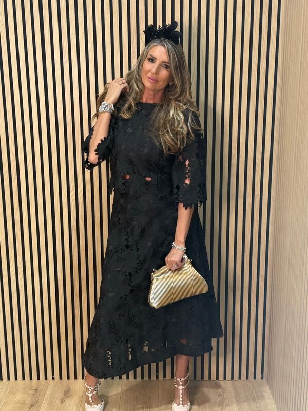 Floral Lace Skirt &amp; Top Set - Black