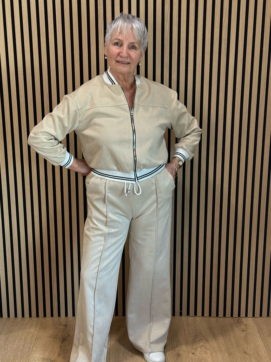 Sports Trim Zip Co-Ord Set - Stone