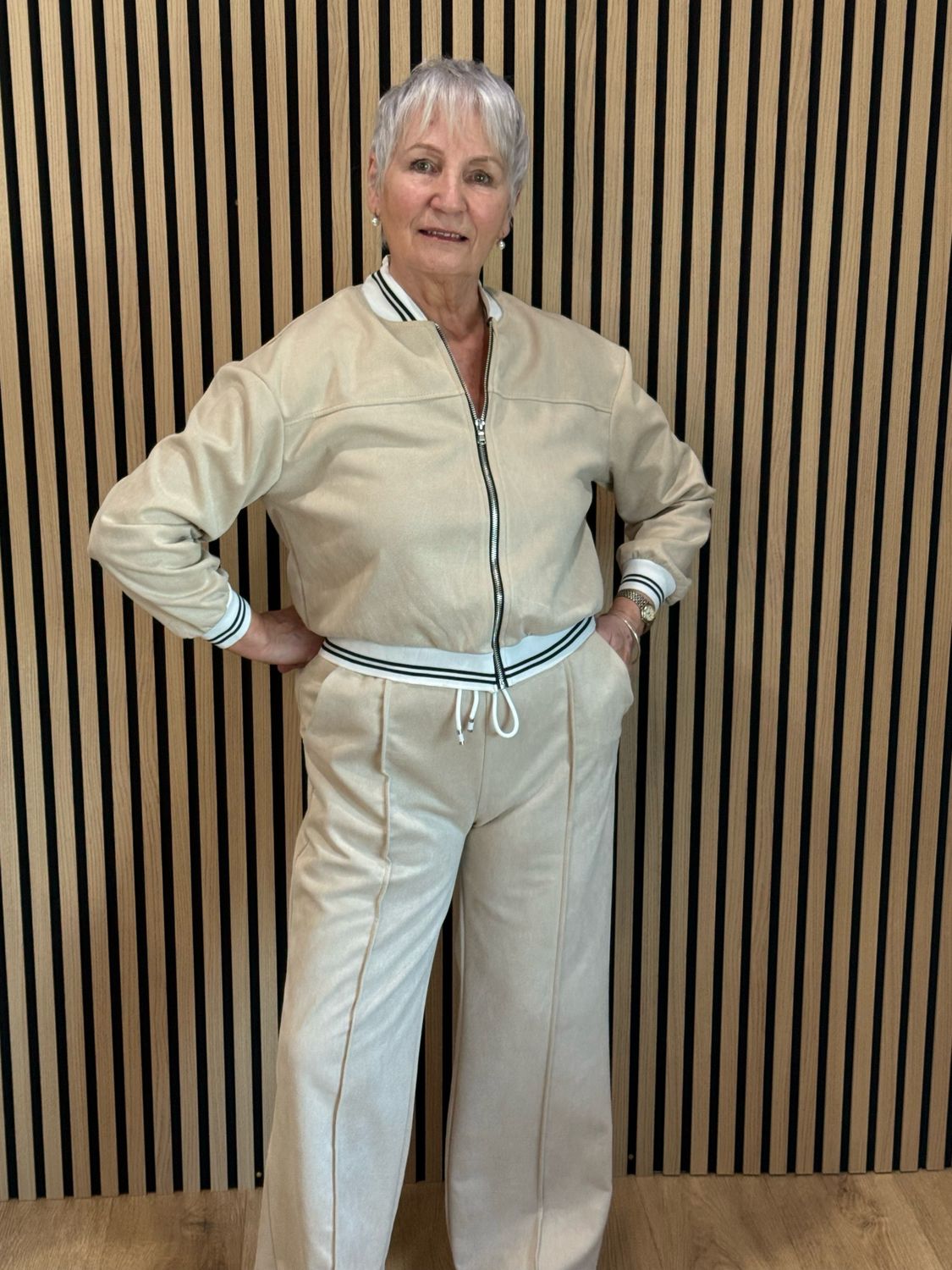 Sports Trim Zip Co-Ord Set - Stone