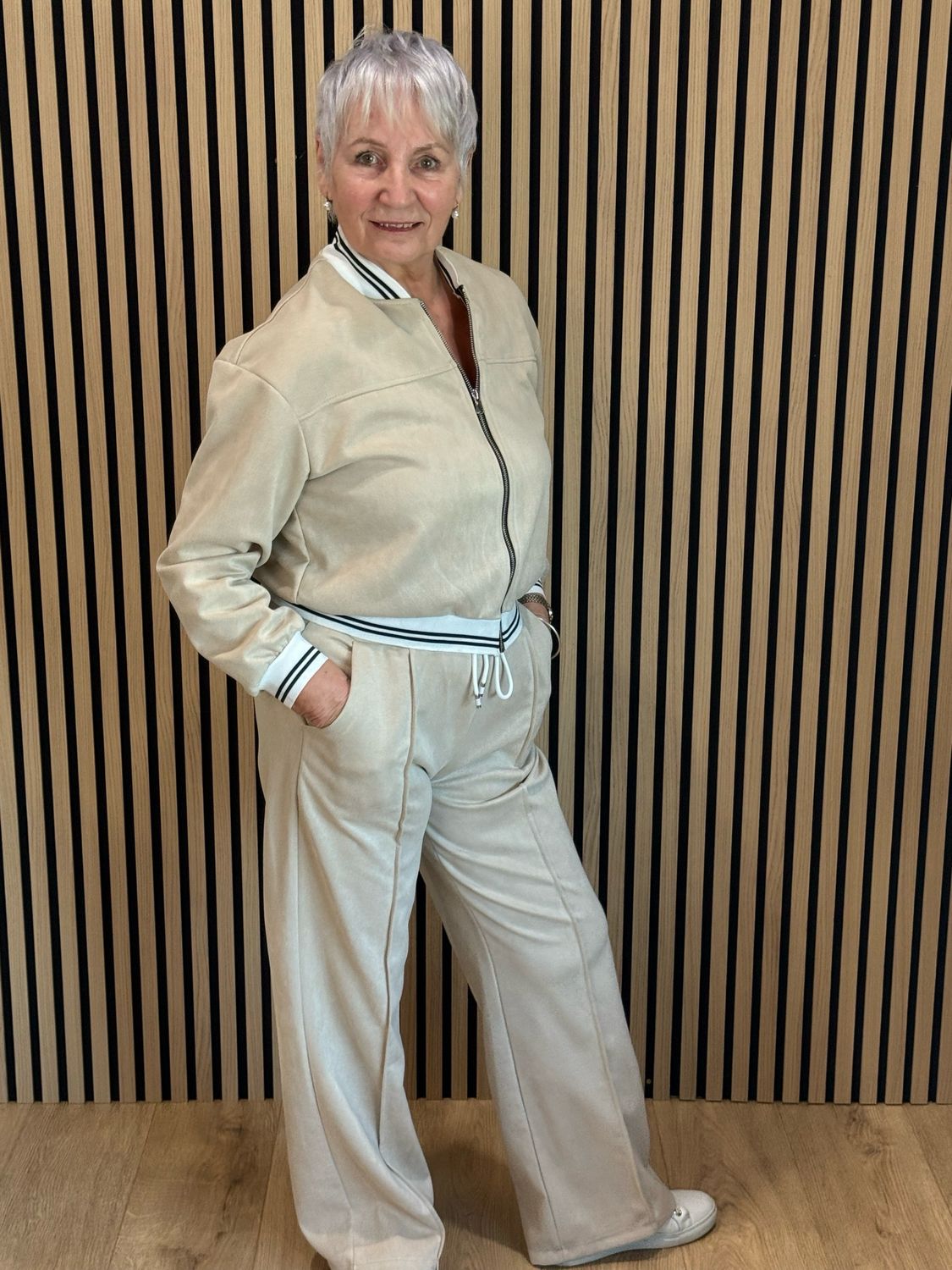 Sports Trim Zip Co-Ord Set - Stone