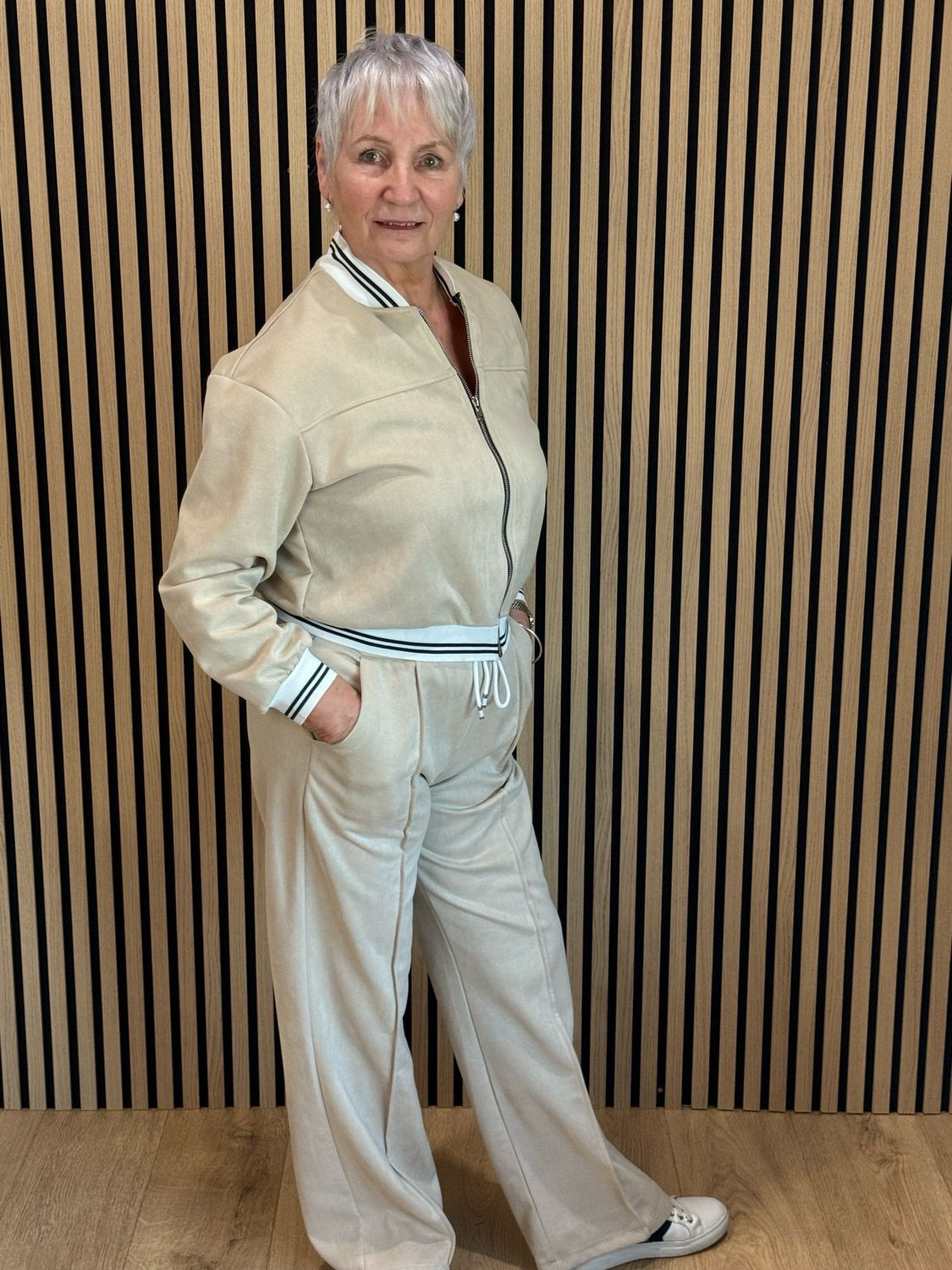 Sports Trim Zip Co-Ord Set - Stone