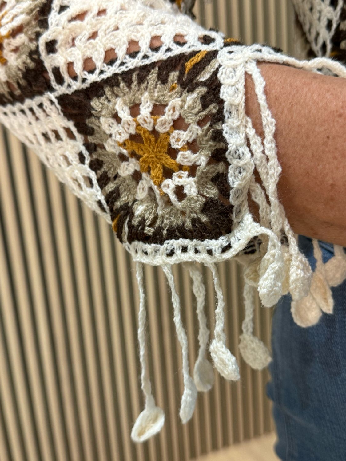 Boho Crochet Tassel Top - Cream/Brown